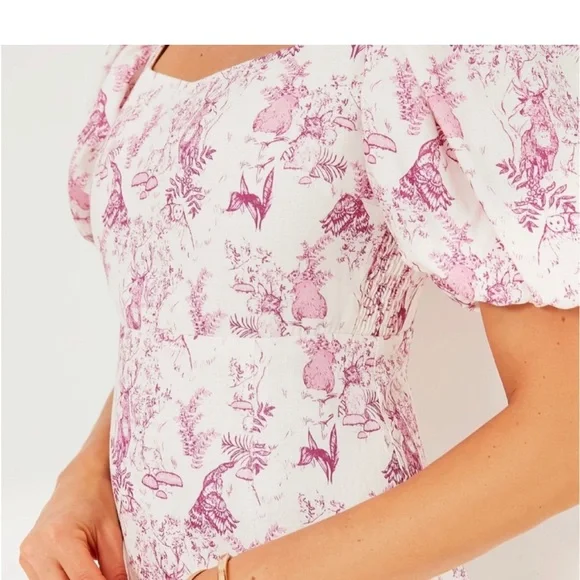NWT Hyacinth House by Tuckernuck Woodland Wilma Midi Dress in a pink white L. - Picture 2 of 8